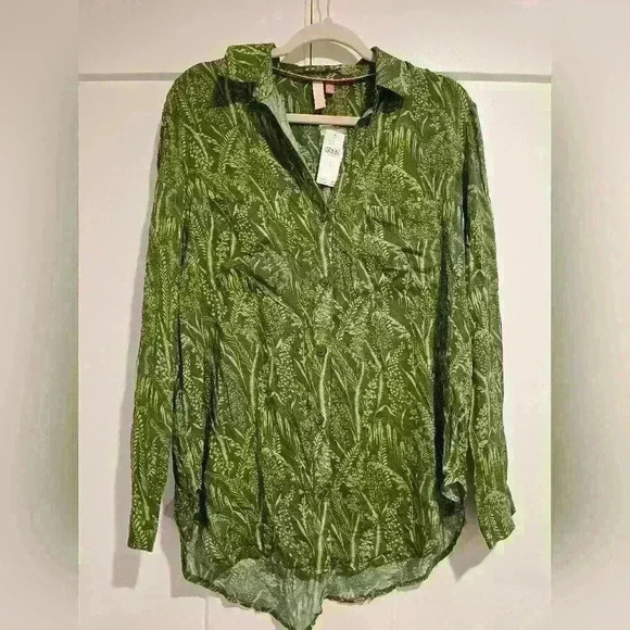 NWT Anthropologie Pilcro Green Patterned Button-Down Shirt - Picture 1 of 11